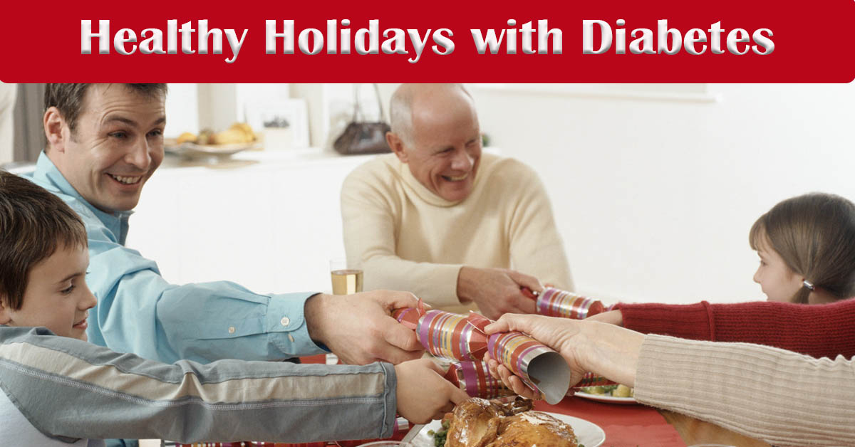 Navigating the Holidays with Diabetes: A Guide to Celebrating Healthily. Picture of an older caucasian male, a young caucasian male and a caucasian male and female children having a holiday meal together.