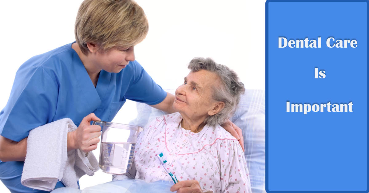 Healthy Teeth Means a Healthy You: How and Why Good Oral Care is Important to Your Health. Picture of a young caucasian female nursing aide, assisting an older caucasian female with brushing her teeth.