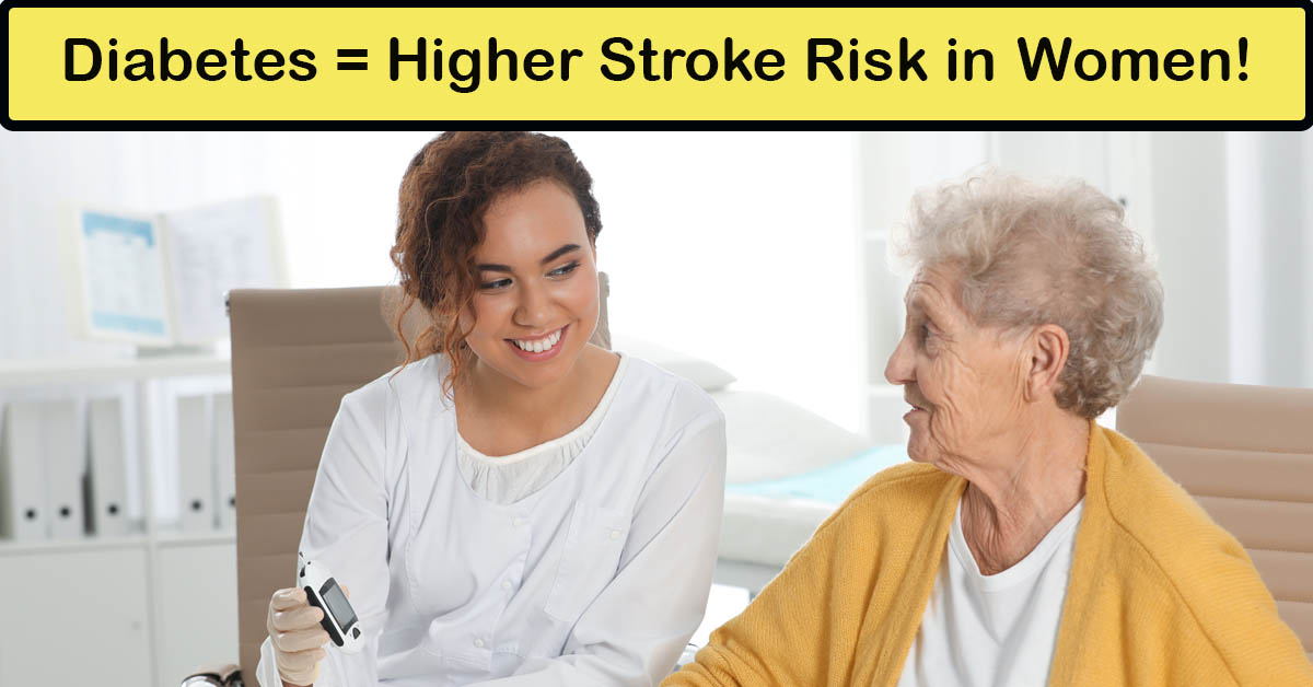 Diabetes Increases Stroke Risk in Women. Picture of a young latino female nursing aide helping an older caucasian female check her clood sugar.