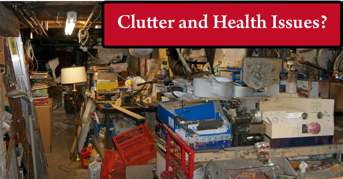 Clutter is Hazardous to Health. Picture of a house with all kinds of clutter stacked up.