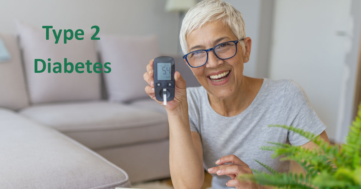 Elderly lady holding a diabetic testing meter